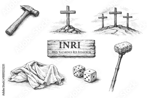 Biblical Crucifixion and Christian Symbol Sketches