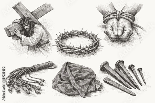 Christian Passion and Crucifixion Sketch Symbols