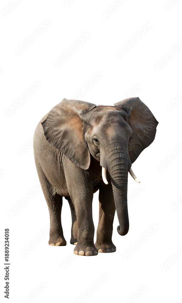 Obraz premium solitary baby elephant stands majestically centered within stark white expanse surrounded subtle clipping path frame soft natural