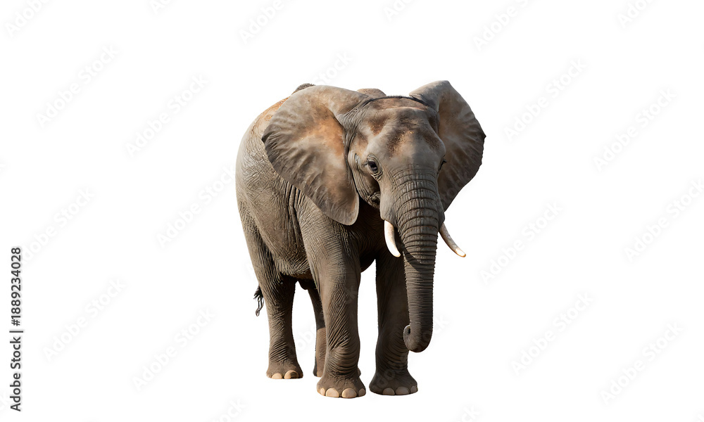 Obraz premium solitary baby elephant stands majestically centered within stark white expanse surrounded subtle clipping path frame soft natural