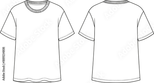 Oversized t-shirt technical flat sketch, front and back blank apparel template, fashion illustration for clothing design, merch mockup, textile production visuals
