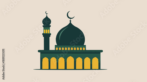 Flat Illustration of a Mosque with Minaret and Dome