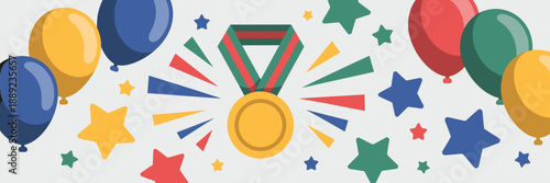 Corporate success celebration vector with medal and stars – Suitable for employee recognition, business goals, or achievement graphics.