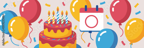 Colorful office birthday celebration icons with cake – Great for corporate social media, event planning, or staff birthday notices.