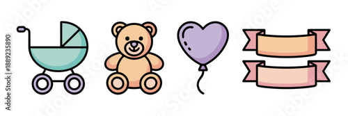 Pastel baby shower icon pack – Ideal for nursery branding, baby shower invitations, or pregnancy and parenting blog content.