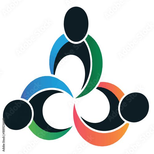 Abstract team collaboration logo design element depicting group of three people joined together in circular motion representing unity partnership teamwork and cooperative success in business