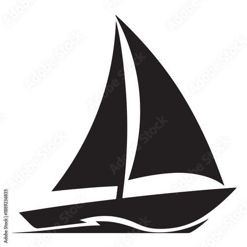 Sailing boat on water with large sails, representing adventure, freedom, journey, and ocean travel, isolated on checkered background