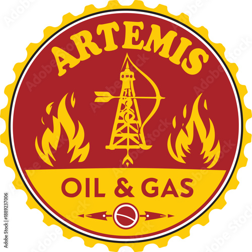Oil & Gas Circle Vector Logo Design, Round Oil & Gas Logo, Vintage Logo, Illustration Logo Design, Artemis Logo Design