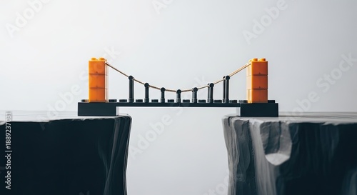 Creative Lego Bridge Spanning a Gap on a White Background.