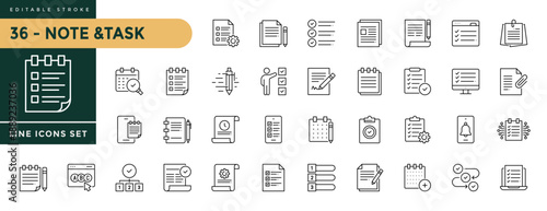 A collection of Note and Task icons set with editable stroke. Thin linear vector illustration