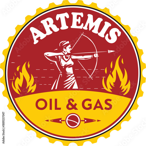 Oil & Gas Circle Vector Logo Design, Round Oil & Gas Logo, Vintage Logo, Illustration Logo Design, Artemis Logo Design