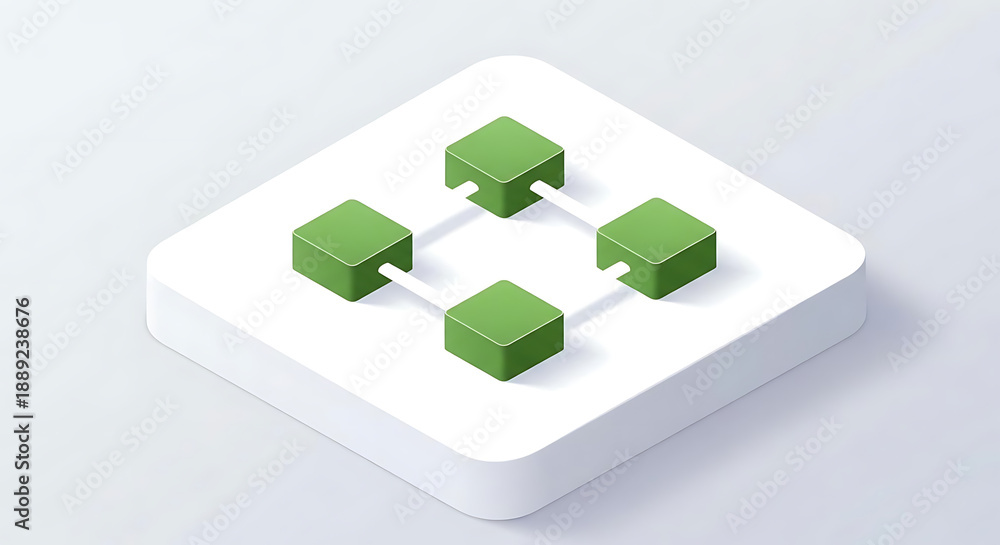 Obraz premium Green cubes connected on white platform Ai Generated