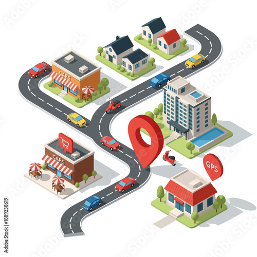 Isometric Map with Buildings and Road Network.