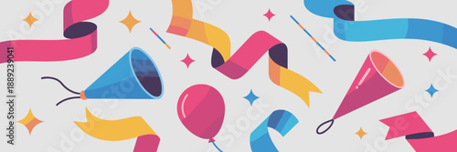 Vibrant party confetti and ribbon vector – Ideal for festival branding, celebration banners, or dynamic event backgrounds.