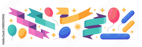 Abstract festive shapes and balloons set – Great for energetic event posters, modern party invites, or social media ads.