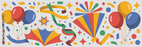 Bright carnival balloons and confetti – Ideal for festive marketing.