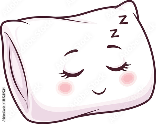 Cute sleeping pillow with closed eyes and zzz symbol, soft and comfy cartoon character for good night's rest