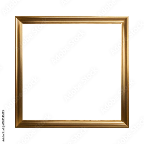 Classic golden square photo frame isolated on white background, realistic gold wooden border mockup for art and portraits, elegant blank picture frame for wedding, interior decor and luxury branding