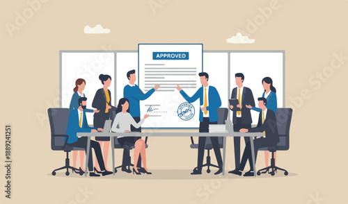 Work permit approved, contract agreement athority,employment signature concept, businessman together team meeting approved permit paper