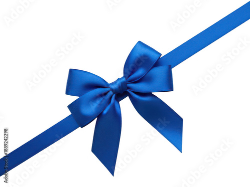A vibrant blue ribbon with a bow elegantly arranged on transparent background