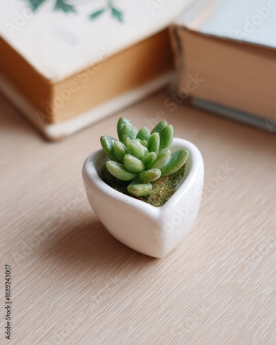 Tiny heart-shaped planter with succulent, modern home decor photo, clean Scandinavian style