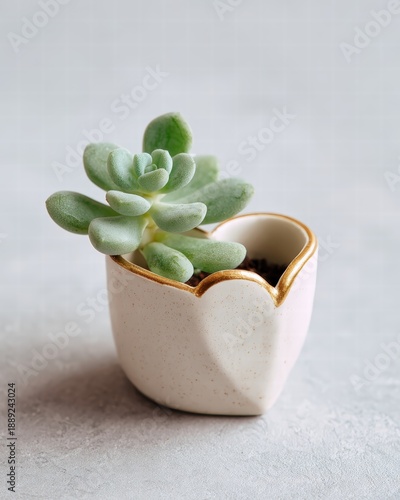Tiny heart-shaped planter with succulent, modern home decor photo, clean Scandinavian style