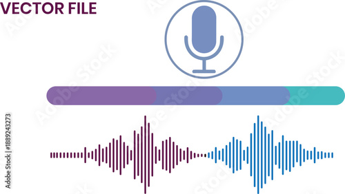 Audio waveform and microphone icon for sound recording and playback technology graphics  vector illustration
