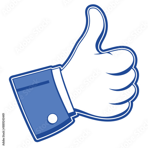 A blue stylized illustration of a hand giving a thumbs up gesture silhouette