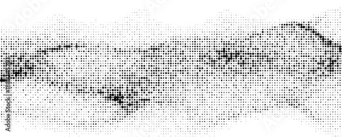 Flowing dots particles wave pattern halftone black gradient curve shape isolated on white background. Vector in concept of technology, science, music, modern.