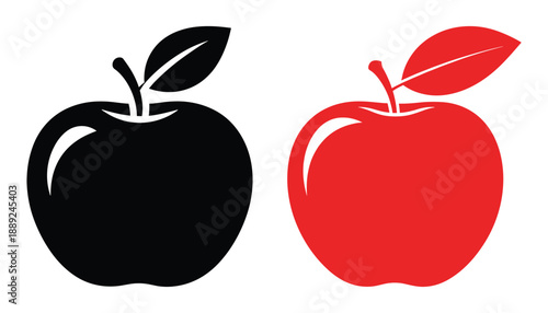 Apple fruit set with black silhouette and red organic food icon isolated design vector illustration