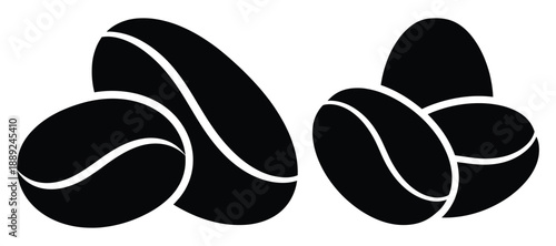 Coffee bean icons featuring roasted seeds in different group arrangements and vector illustration art