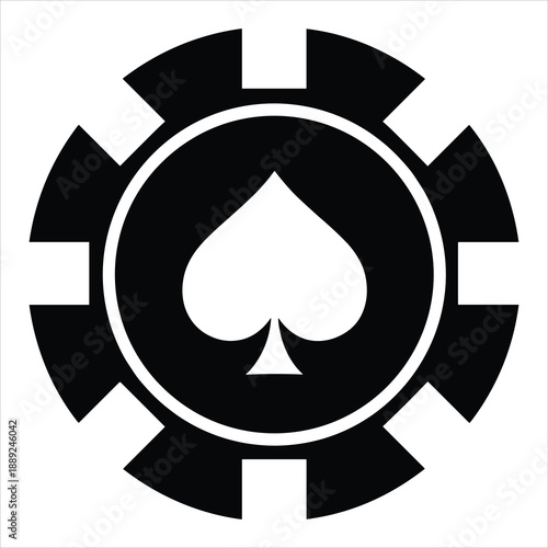 Bold graphic of a spade symbol within a gear shape, representing strategy, gaming, or a poker chip design.
