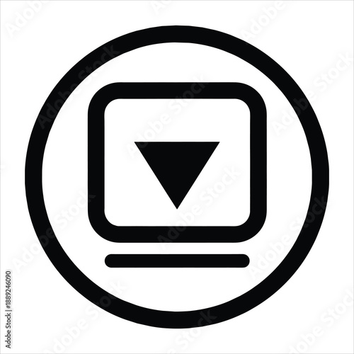 Minimalist icon representing a video player interface with a play button and progress bar, for media and streaming services.