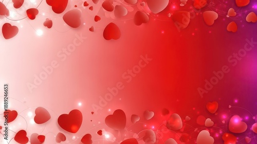 Romantic background with red and pink hearts and glowing lights for valentine's day