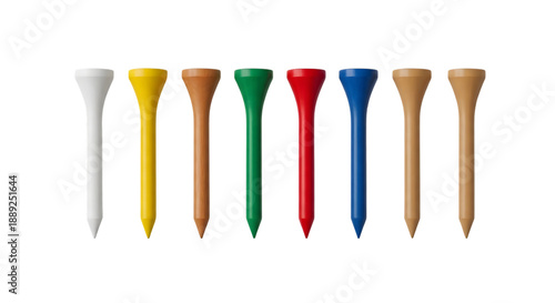 Colorful golf tees in a row