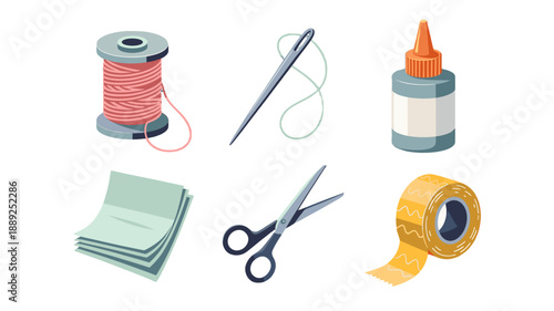 An artistic collection of sewing and stationery accessories.