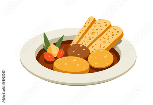 Delicious Assortment of Baked Goods with Breadsticks and Condiments on a White Plate