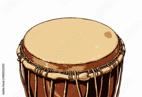 Illustration of a Traditional Handcrafted Djembe Drum With Woven Rope Tensioning on a Natural Skin Head for Percussion Music Enthusiasts