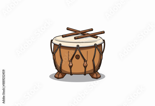 Illustration of a traditional wooden drum with crossed drumsticks highlighting the cultural significance of percussion instruments worldwide