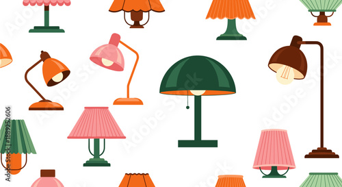 Collection of Lamps and Lighting Fixtures with a Retro Feel, Ideal for Decorating Interior Spaces and Adding a Stylish Accent to Home Design with Vintage Charm and Colorful Style.
