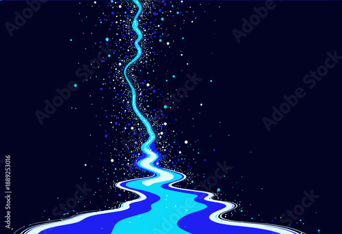 Vibrant Cosmic Stream of Light Flowing Through a Starry Night Sky in a Mesmerizing Abstract Digital Artwork