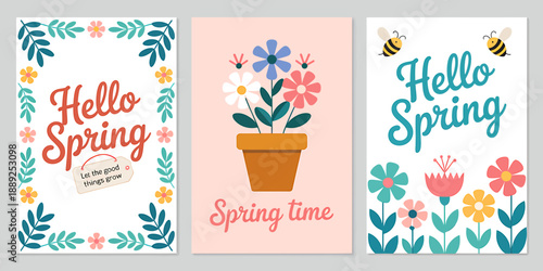 Vibrant Spring Greetings Cards with Flowers and Bees