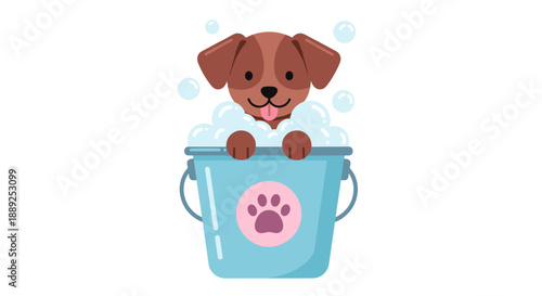 Cute Dog Bathing with Bubbles Illustration