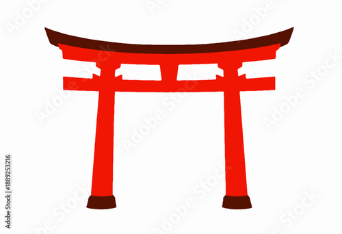 Iconic red torii gate standing as a symbol of traditional Japanese culture and spirituality against a clear, minimalist background