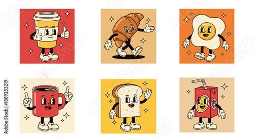 Retro Cartoon Breakfast Food Characters