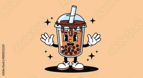 Animated Boba Tea Cartoon Character