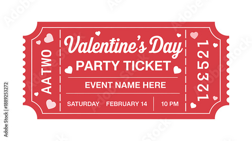 Valentines Day Party Ticket Template for Event Invitation