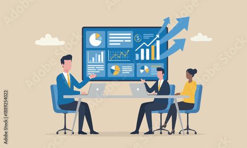 Work improvement, performance growing business, profit earn more income, efficiency or productivity concept, businessman working with laptop on improvement data chart graph