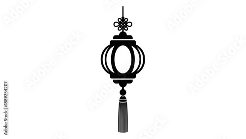 Traditional Chinese Lantern Silhouette with Tassel Decoration.