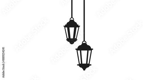 Black hanging lanterns on white background.